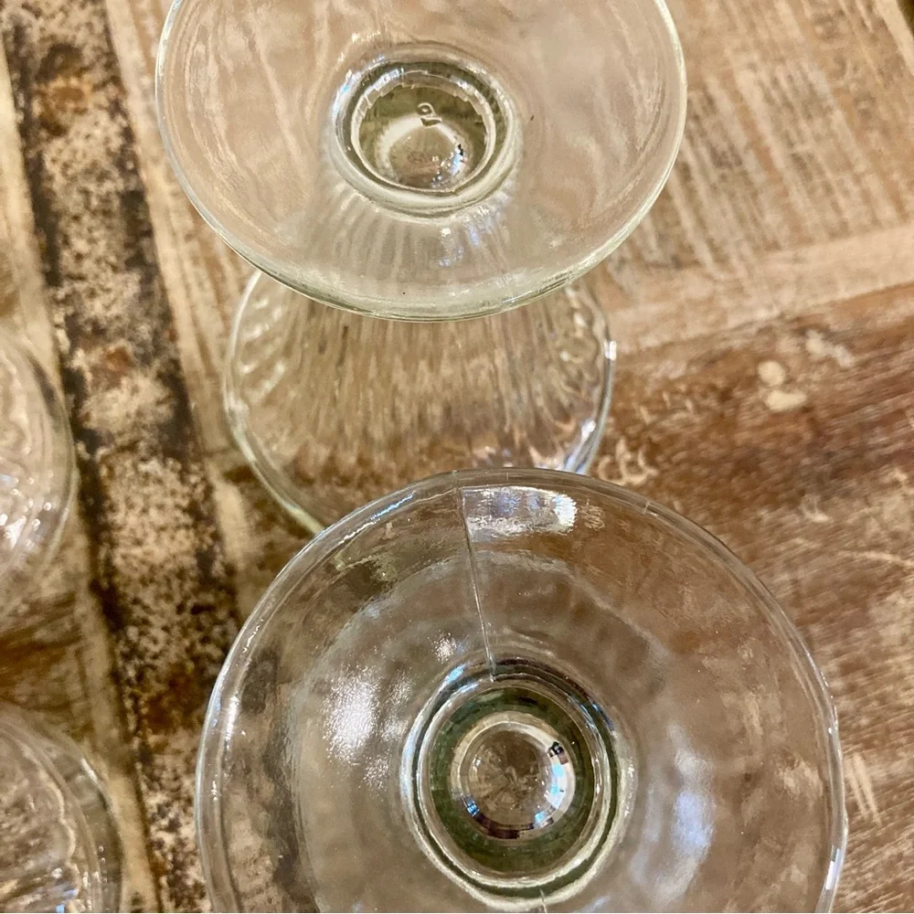 6 Vintage Ice Cream Sundae Glasses Ribbed Scalloped Edge 5